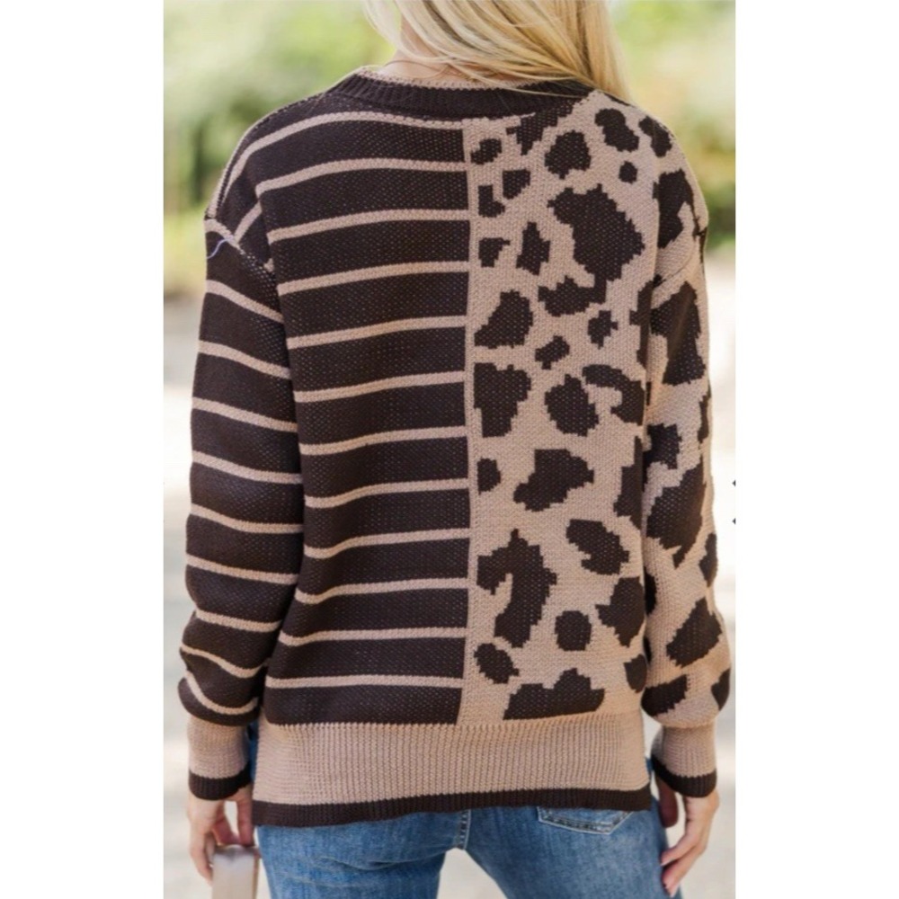 Staccato Brown Leopard Women's Casual Sweater M Cozy Thanksgiving Fall Statement - Picture 4 of 12